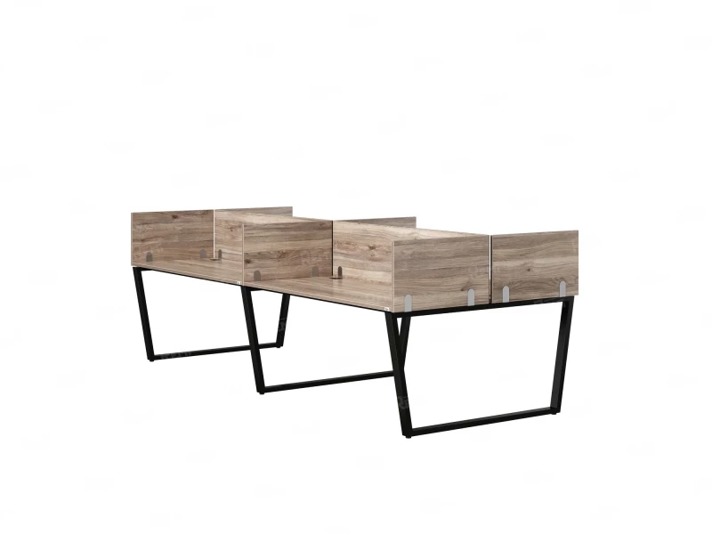 Бенч-система, 4 рабочих места, на U-образных опорах, 8 ЛДСП экранов 3600x1200x750 RM173-2-18x12 Дуб Маувелла/Черный