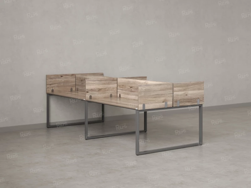 Бенч-система, 4 рабочих места, на О-образных опорах, 8 ЛДСП экранов 2000x1600x750 RM170-1-10x16 Дуб Маувелла/Серый