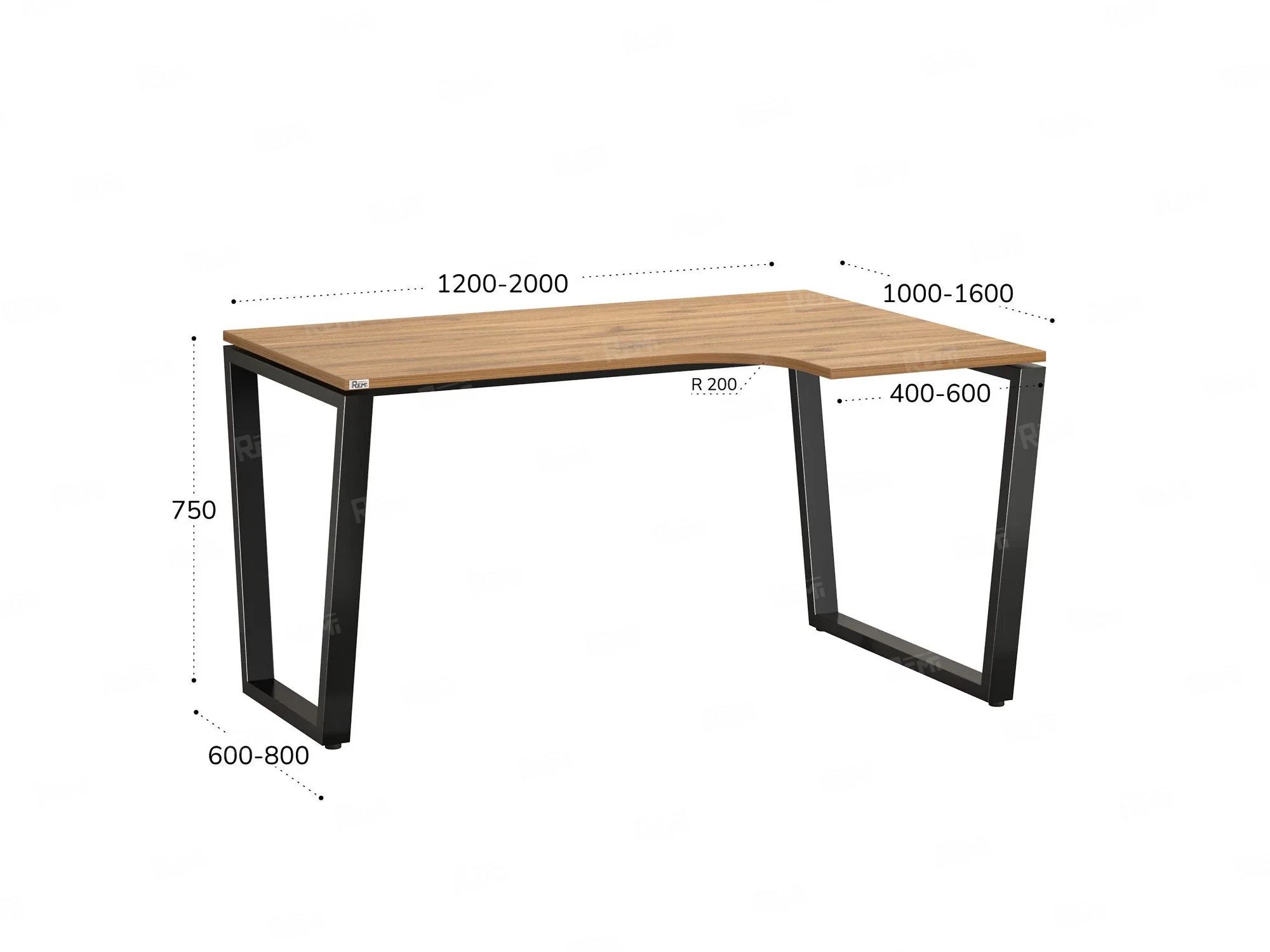 Стол угловой, U-опора, правый 1800x800/1000x750, RM050-18x8-10 Дуб Юстус/Черный