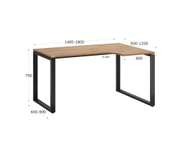 Стол угловой, О-опора, правый 1600x800/1000x750, RM054-16x8-10 Дуб Юстус/Черный