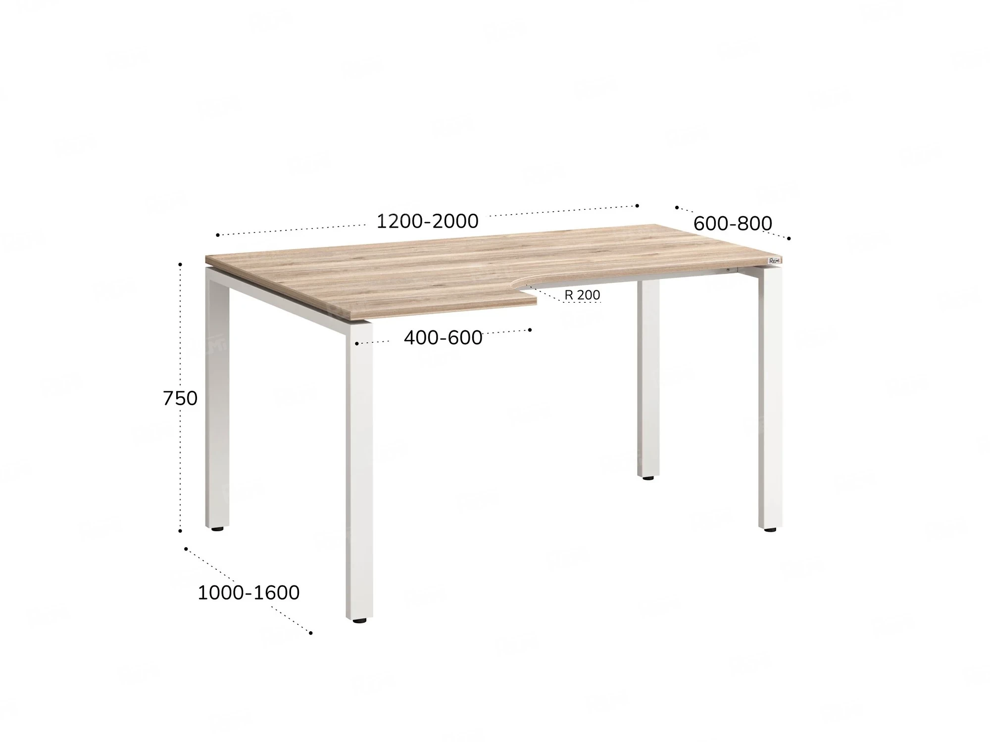 Стол угловой, П-опора, левый 1400x700/900x750, RM053-14x7-9 Дуб Маувелла/Белый
