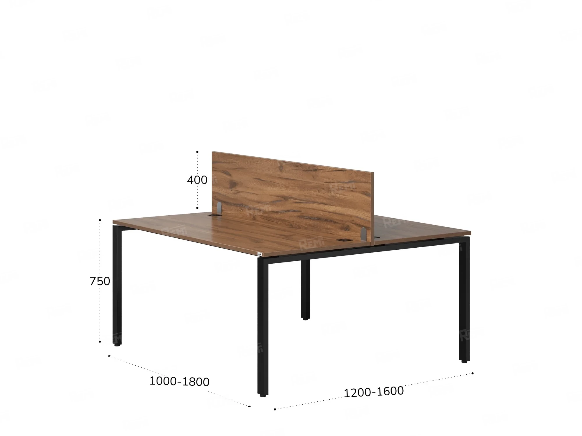 Бенч-система, 2 рабочих места, с одним экраном ЛДСП 1200x1200x750 RM165-2-12x12 Дуб Юстус/Черный