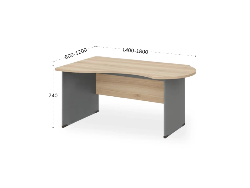BRL RB004-180х120L Стол асимметричный левый 1800х1200х740 Акация/Серый вулкан-кий