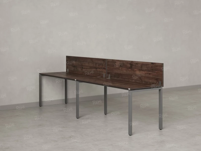 Бенч-система в 1 ряд, 2 рабочих места 2 ЛДСП экранов 3200x600x750 RM167-4-32x6 Дуб Апрельский шоколад/Серый