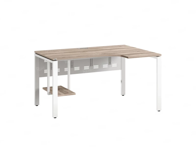 Стол угловой, экран металл, П-опора, правый 1400x700/900x750, RM058-14x7-9 Дуб Маувелла/Белый