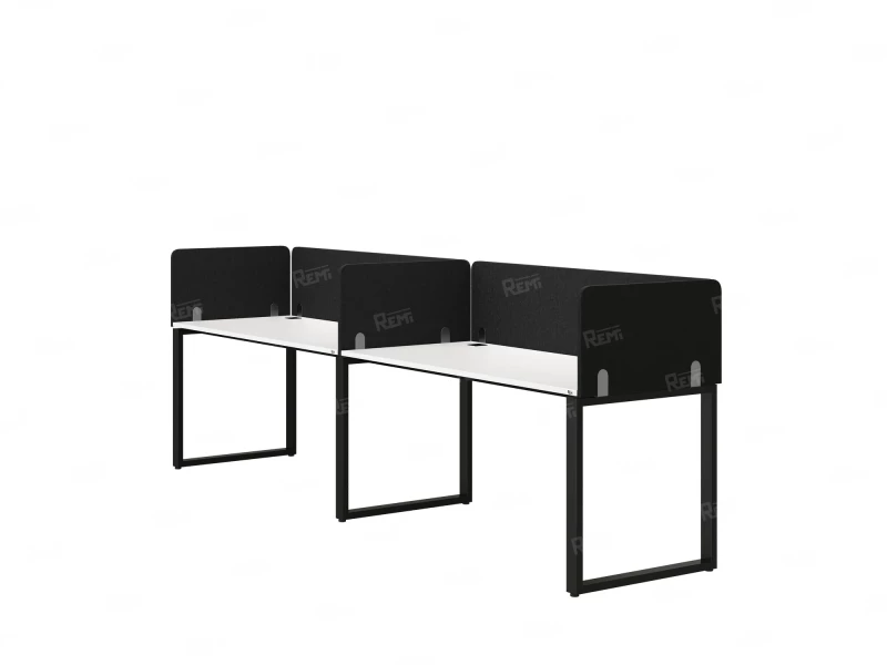 Бенч-система в 1 ряд, 2 рабочих места 5 тканевых экранов 2000x700x750 RM168-1-20x7 Белый/Черный