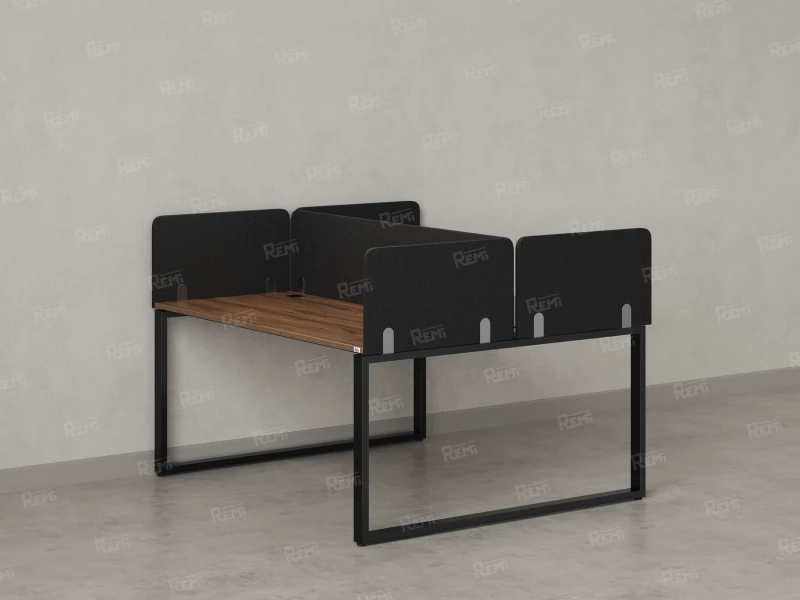 Бенч-система, 2 рабочих места, 5 тканевых экранов 1200x1200x750 RM169-3-12x12 Дуб Юстус/Черный