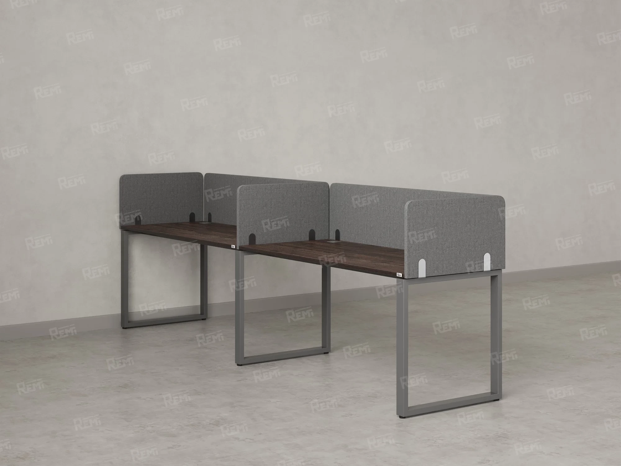 Бенч-система в 1 ряд, 2 рабочих места 5 тканевых экранов 3600x800x750 RM168-1-36x8 Дуб Апрельский шоколад/Серый
