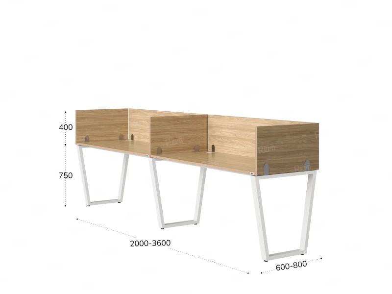 Бенч-система в 1 ряд, 2 рабочих места 5 ЛДСП экранов 2700x600x750 RM174-2-27x6 Вяз Швейцарский светлый/Белый