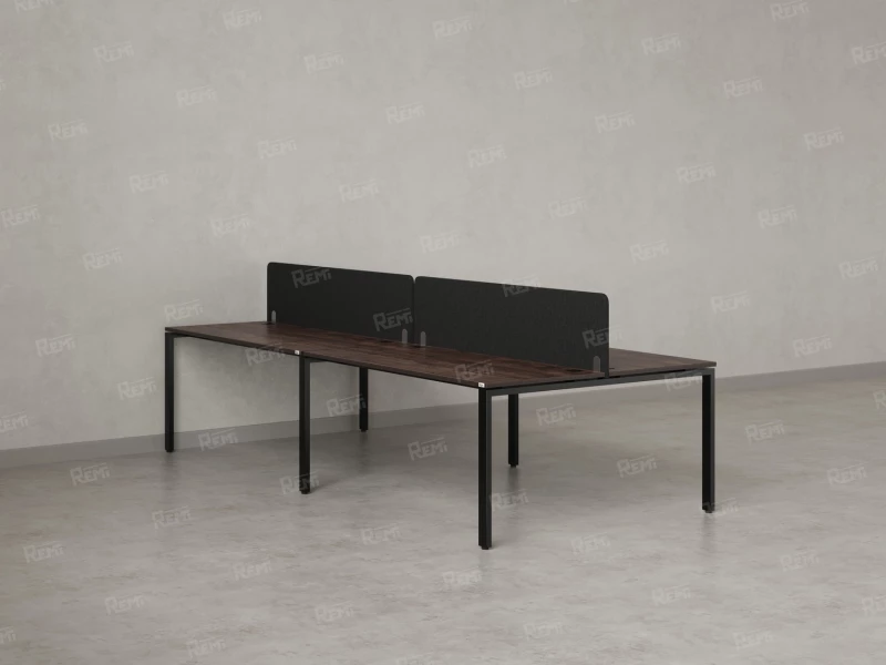 Бенч-система, 4 рабочих места, на П-образных опорах, 2 тканевых экранов 2400x1400x750 RM166-3-12x14 Дуб Апрельский шоколад/Черный