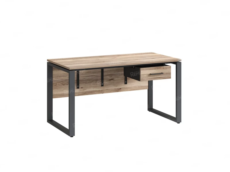 Стол прямой, подвесная тумба, ЛДСП экран, О-опора 1600x800x750 RM032-16x8 Дуб Маувелла/Серый