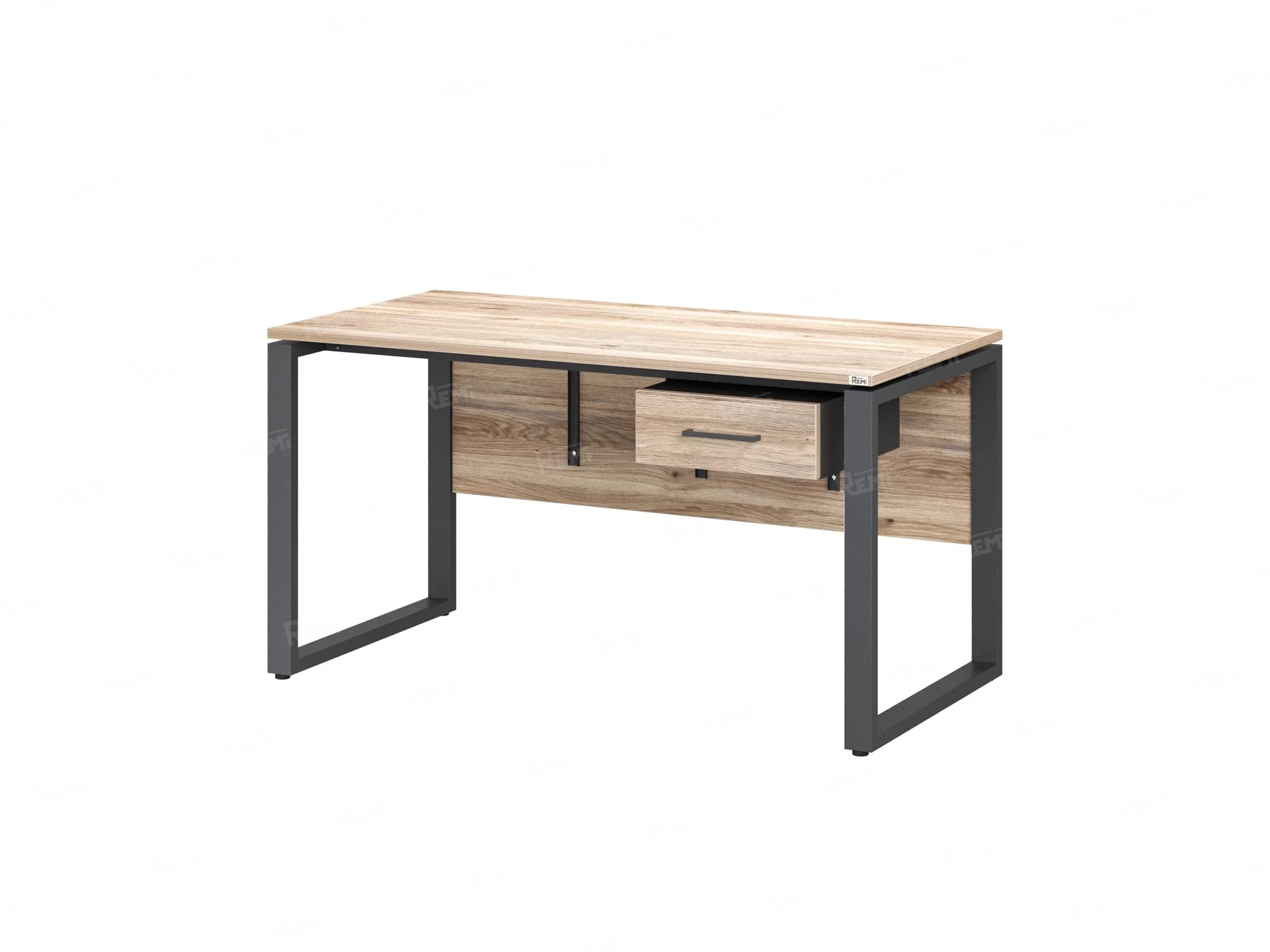 Стол прямой, подвесная тумба, ЛДСП экран, О-опора 1600x800x750 RM032-16x8 Дуб Маувелла/Серый