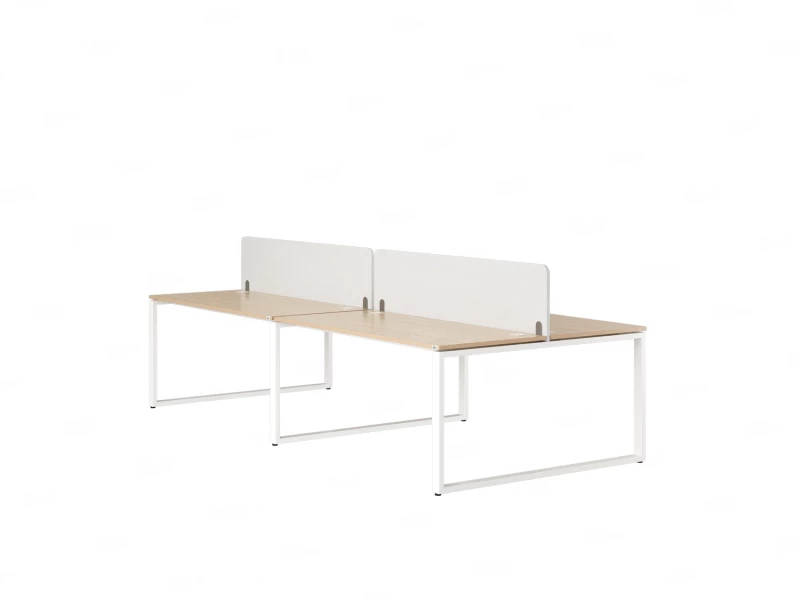 Бенч-система, 4 рабочих места, на О-образных опорах, 2 тканевых экранов 2000x1400x750 RM170-3-10x14 Вяз Швейцарский светлый/Белый