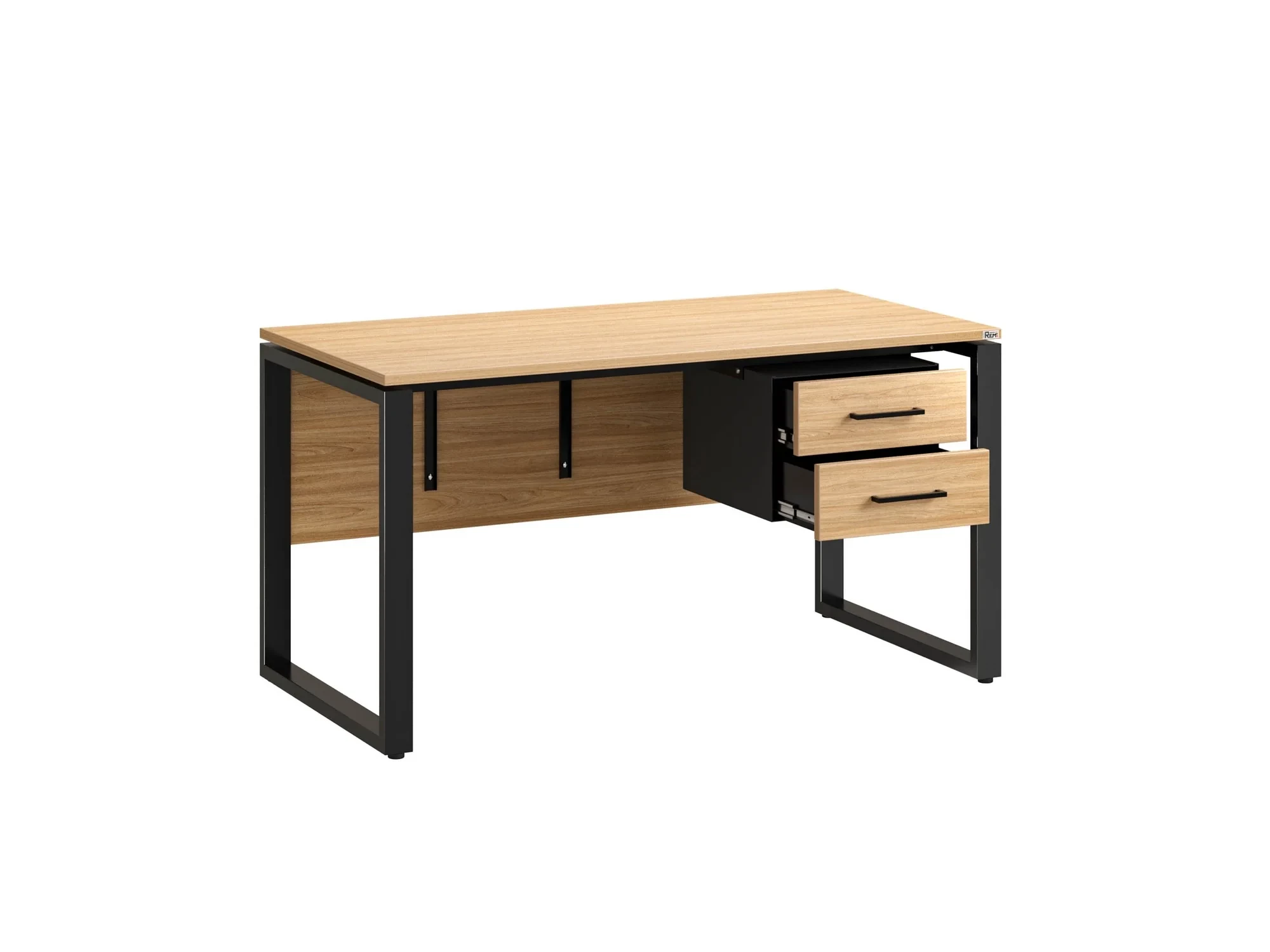 Стол прямой, подвесная тумба, ЛДСП экран, О-опора 2000x800x750 RM033-20x8 Вяз Швейцарский светлый/Черный