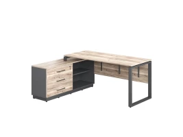 Стол прямой с тумбой L, ЛДСП экран, О-опора 1400x600x750 RM013L-14x6 Дуб Маувелла/Серый