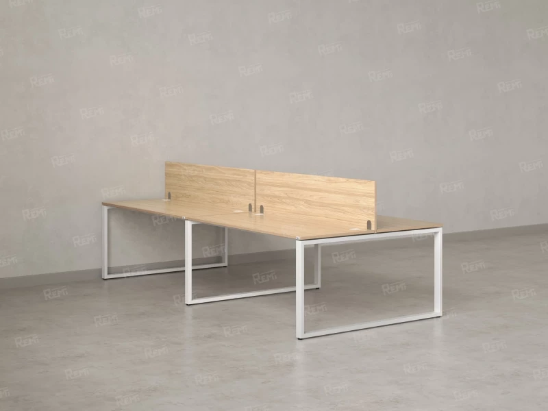 Бенч-система, 4 рабочих места, на О-образных опорах, 2 ЛДСП экранов 2800x1200x750 RM170-4-14x12 Вяз Швейцарский светлый/Белый