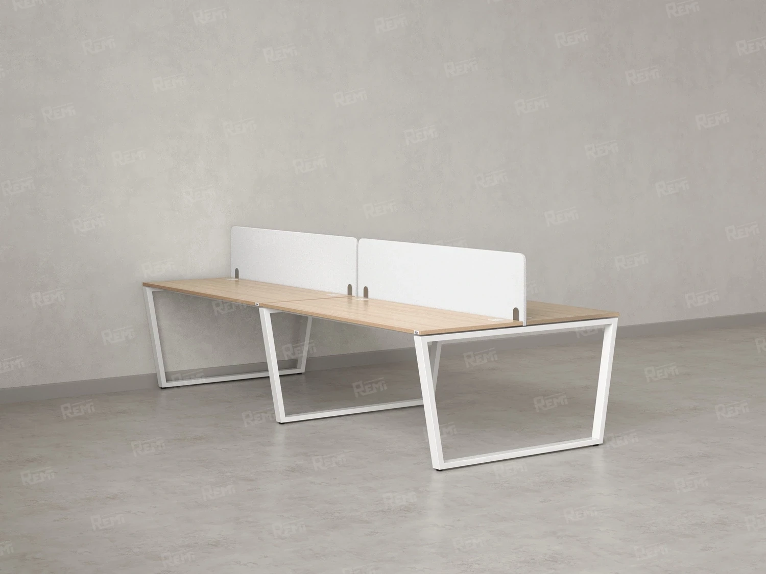 Бенч-система, 4 рабочих места, на U-образных опорах, 2 тканевых экранов 3200x1600x750 RM173-3-16x16 Вяз Швейцарский светлый/Белый