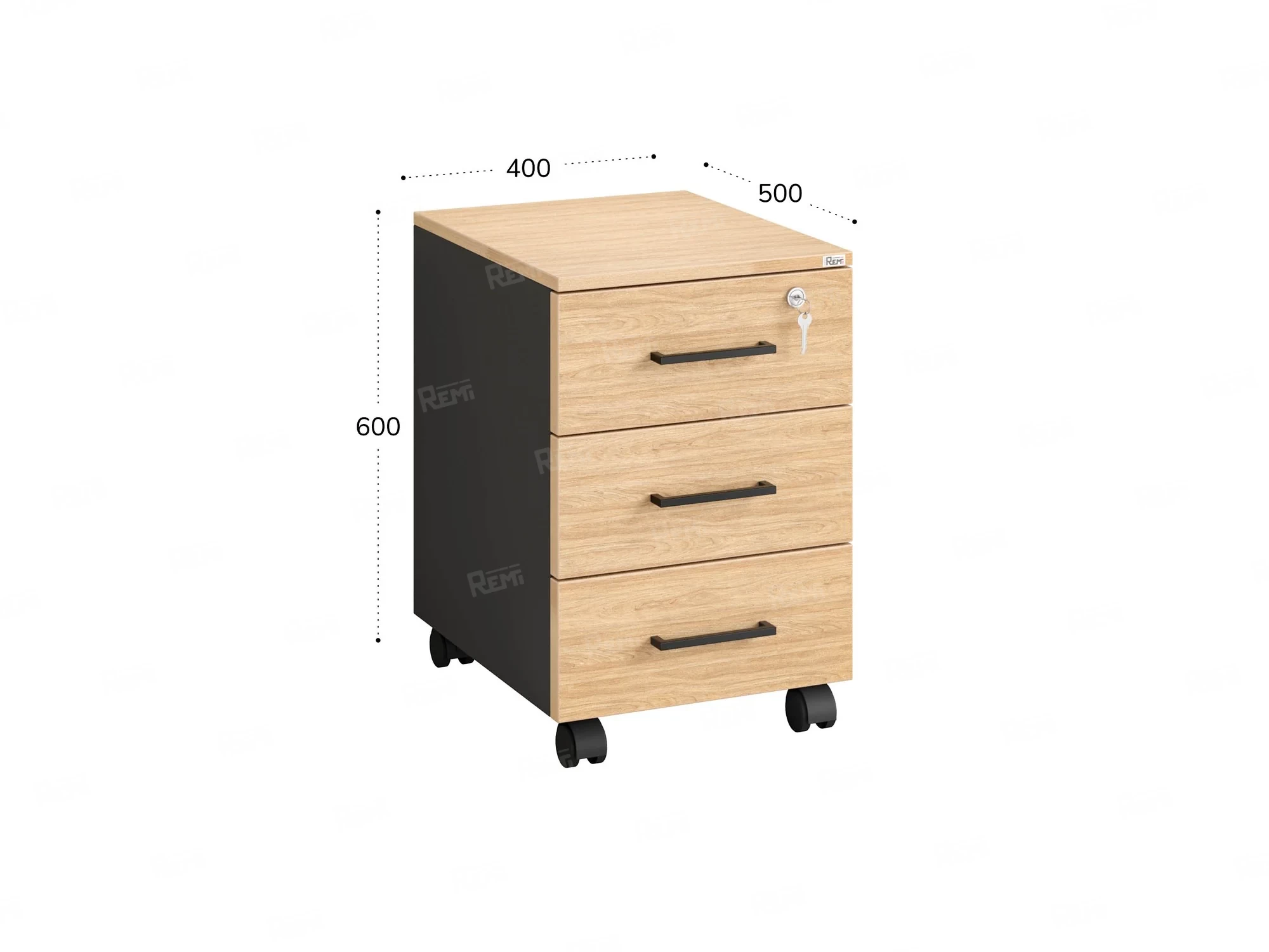 Тумба мобильная, 3 ящика 400x500x600 RM120-40x50 Вяз Швейцарский светлый/Черный