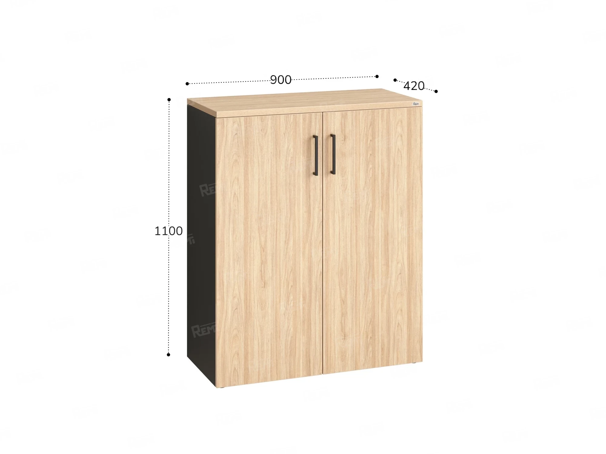 Шкаф распашной, регулируемые опоры, 3 уровня 900x420x1100 RM150-90x42 Вяз Швейцарский светлый/Черный