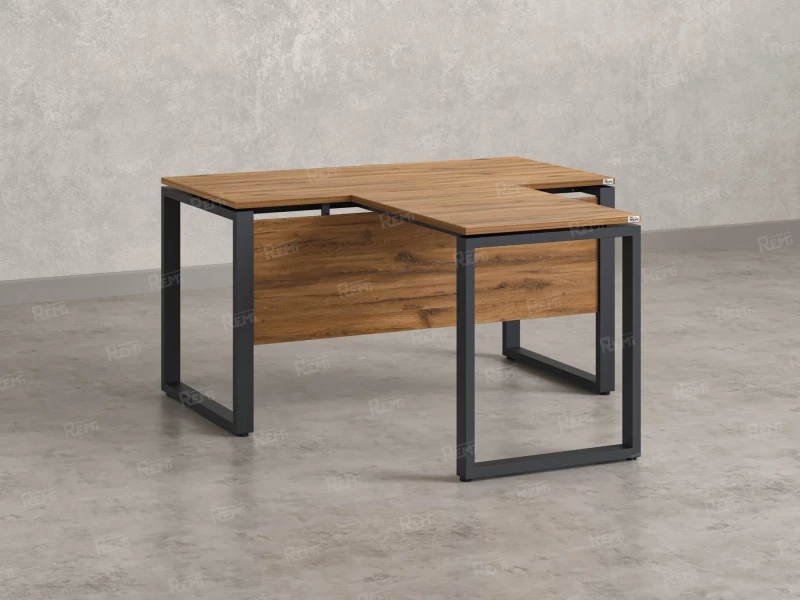 Стол с брифингом с парящей столешницей на О-образных опорах с экраном ЛДСП RM045-18x7 1800x2500x750 Дуб Юстус/Серый