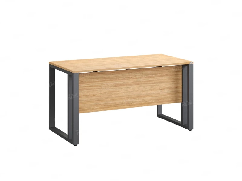 Стол прямой на О-образных опорах с экраном ЛДСП 1600x800x750 RM041-16x8 Вяз Швейцарский светлый/Серый