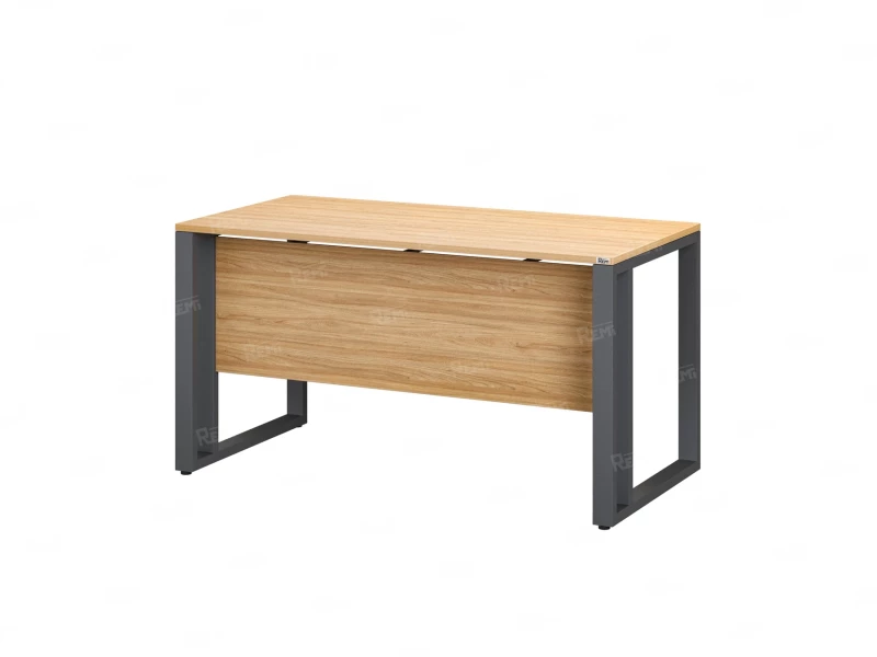 Стол прямой на О-образных опорах с экраном ЛДСП 1600x800x750 RM041-16x8 Вяз Швейцарский светлый/Серый