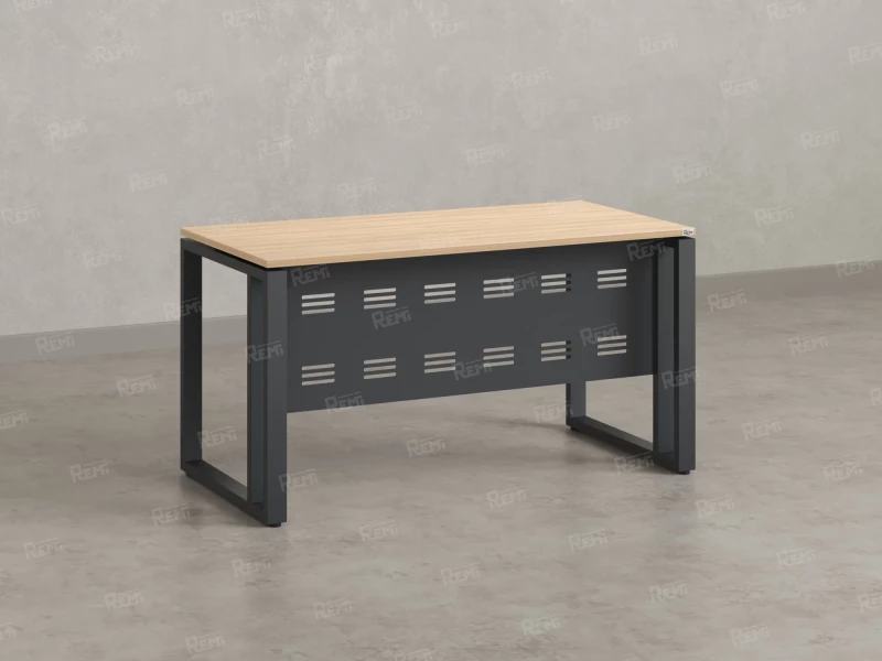 Стол прямой на О-образных опорах с металлическим экраном 1800x700x750 RM042-18x7 Вяз Швейцарский светлый/Серый