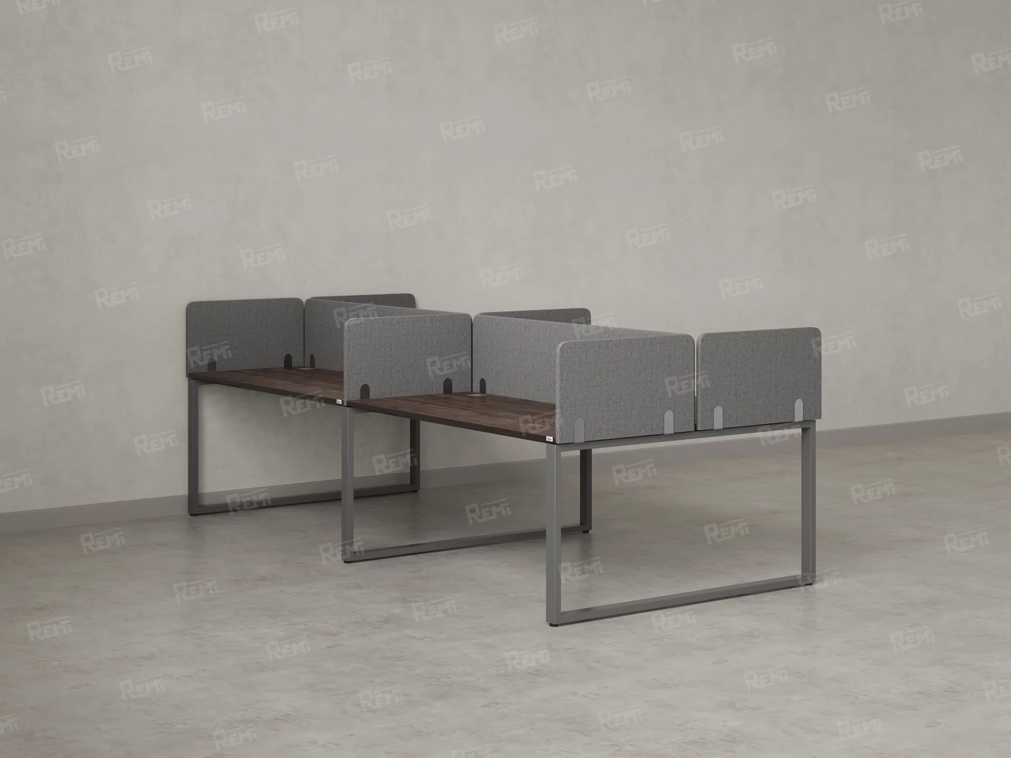 Бенч-система, 4 рабочих места, на О-образных опорах, 8 тканевых экранов 3200x1200x750 RM170-1-16x12 Дуб Апрельский шоколад/Серый