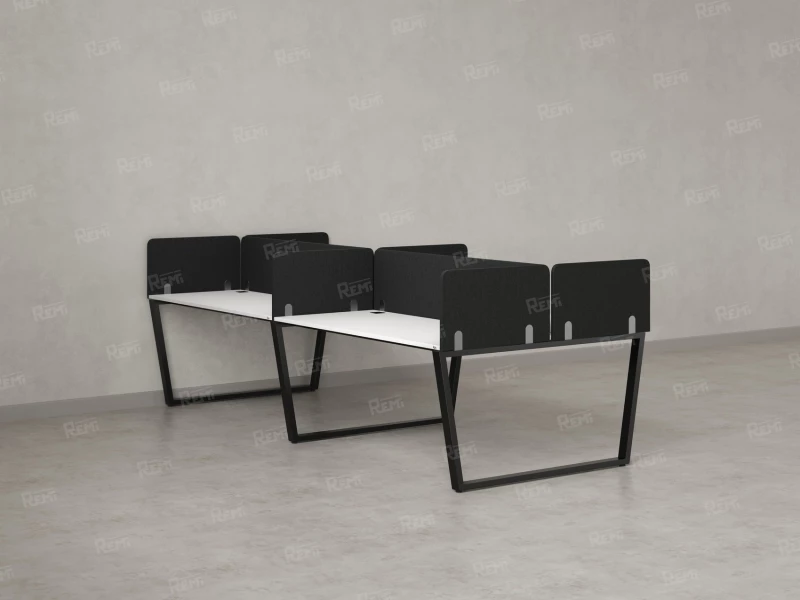 Бенч-система, 4 рабочих места, на U-образных опорах, 8 тканевых экранов 2000x1400x750 RM173-1-10x14 Белый/Черный