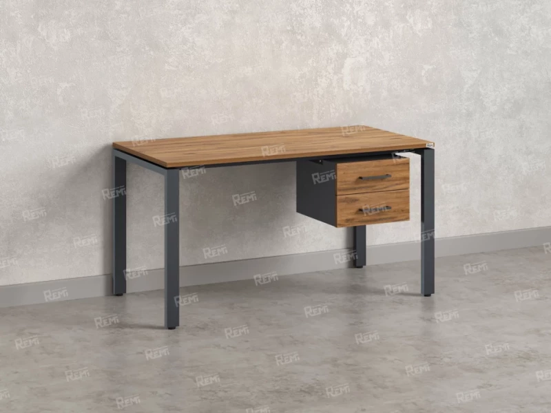 Стол прямой с подвесной тумбой 2 ящика, П-опора 1800x600x750 RM039-18x6 Дуб Юстус/Серый