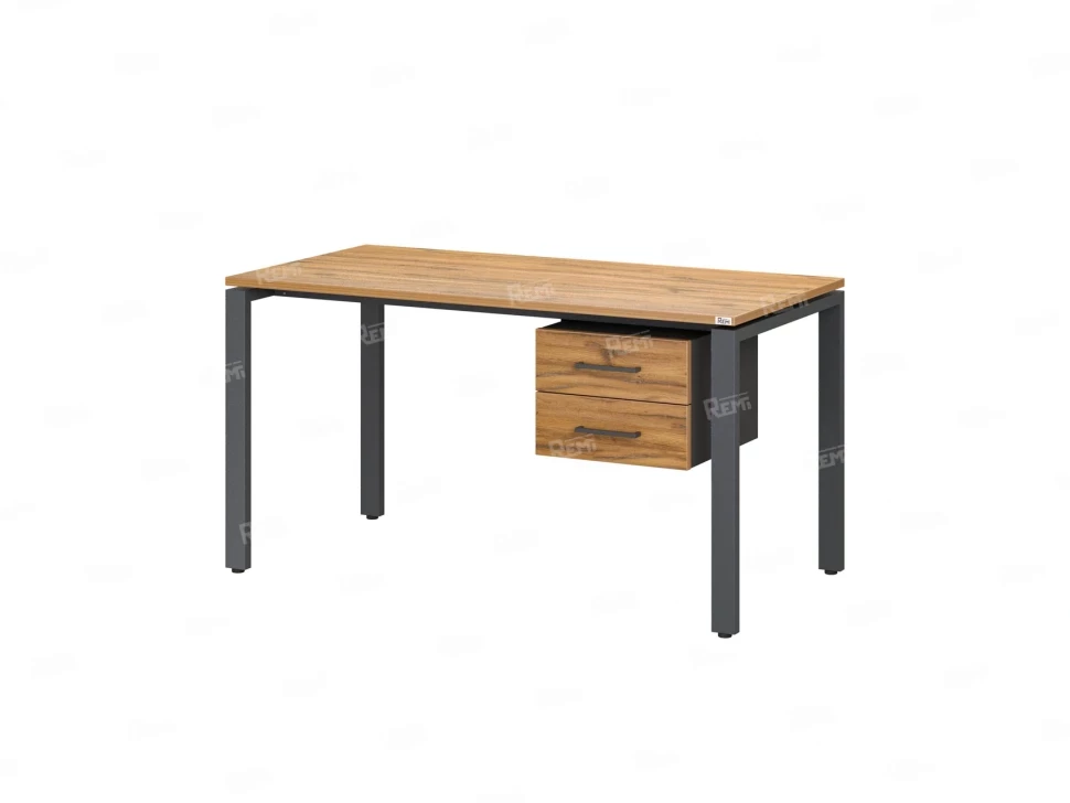 Стол прямой с подвесной тумбой 2 ящика, П-опора 1800x600x750 RM039-18x6 Дуб Юстус/Серый