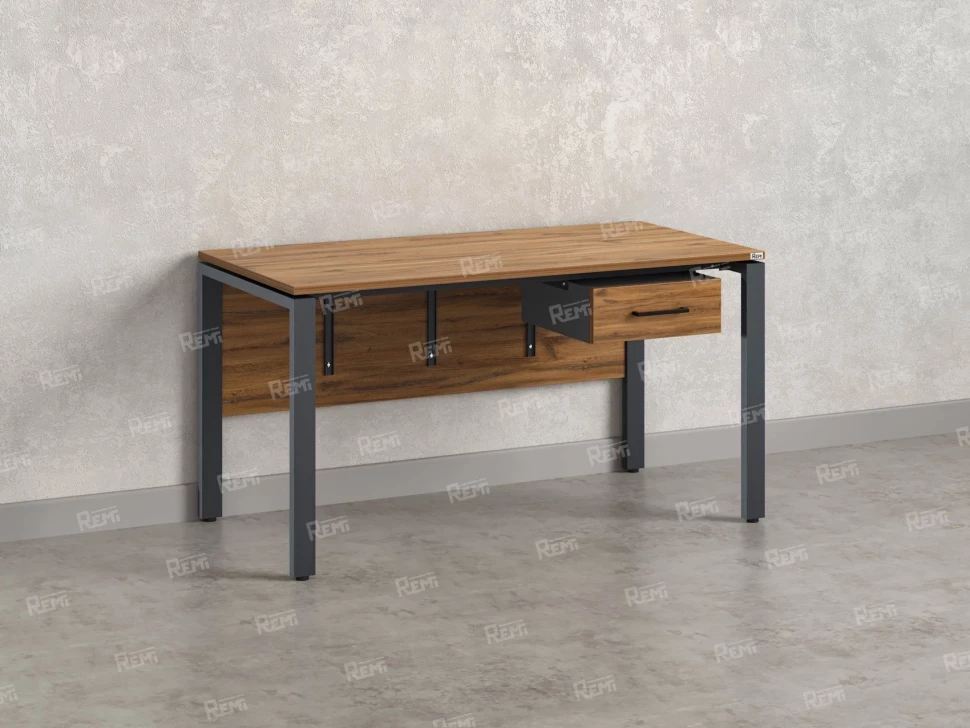 Стол прямой, подвесная тумба, ЛДСП экран, П-опора 1800x700x750 RM030-18x7 Дуб Юстус/Серый