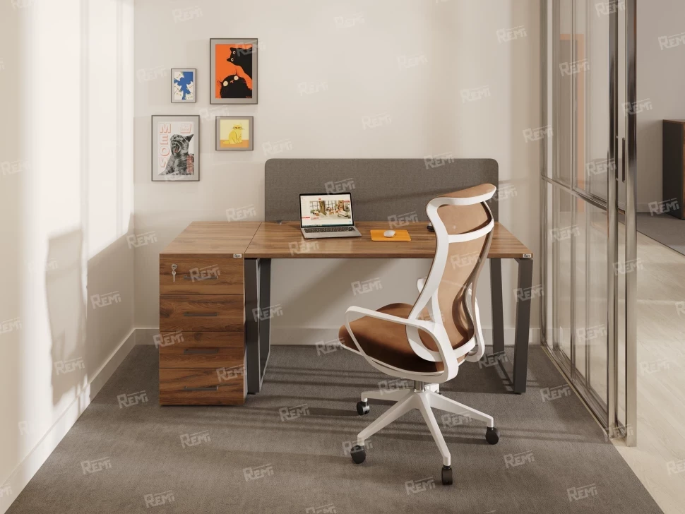 Стол прямой, подвесная тумба, ЛДСП экран, П-опора 1800x700x750 RM030-18x7 Дуб Юстус/Серый