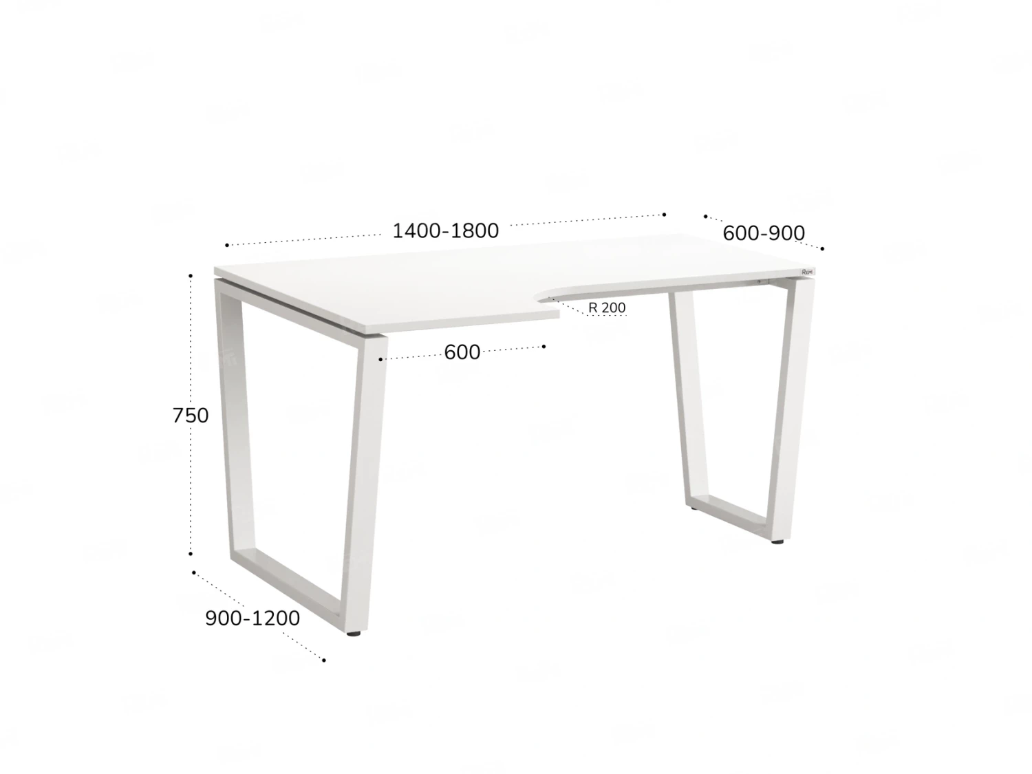 Стол угловой, U-опора, левый 1400x900/1200x750, RM051-14x9-12 Белый/Белый