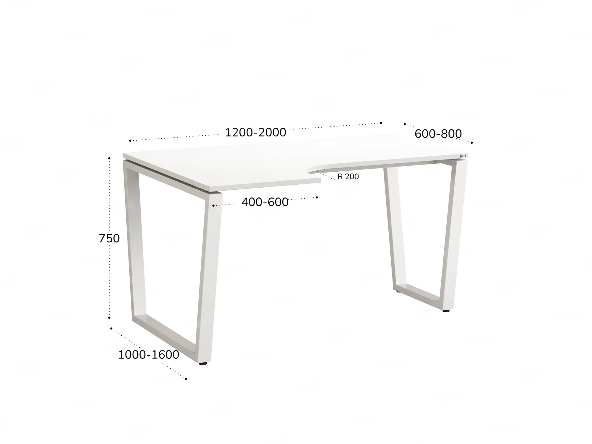 Стол угловой, U-опора, левый 1400x900/1200x750, RM051-14x9-12 Белый/Белый