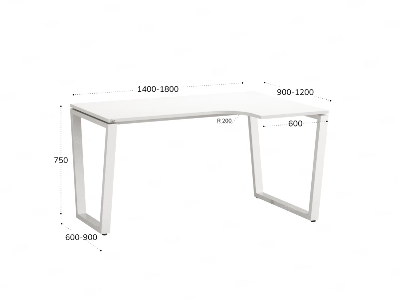 Стол угловой, U-опора, правый 1800x900/1200x750, RM050-18x9-12 Белый/Белый