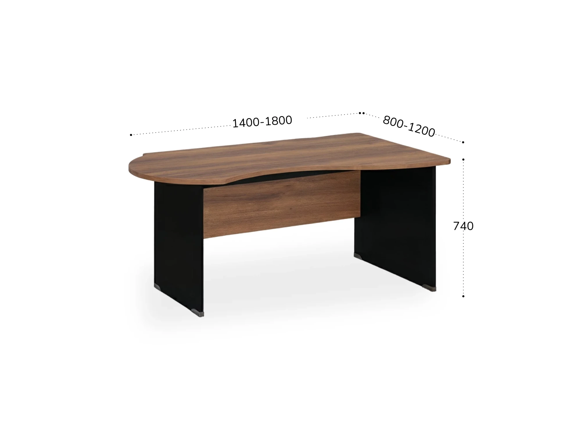 BRL RB004-140х80R Стол асимметричный правый 1400х800х740 Орех Вармия/Черный