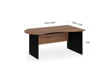 Стол асимметричный правый 1400х800х740 RB004-140х80R Орех Вармия/Черный