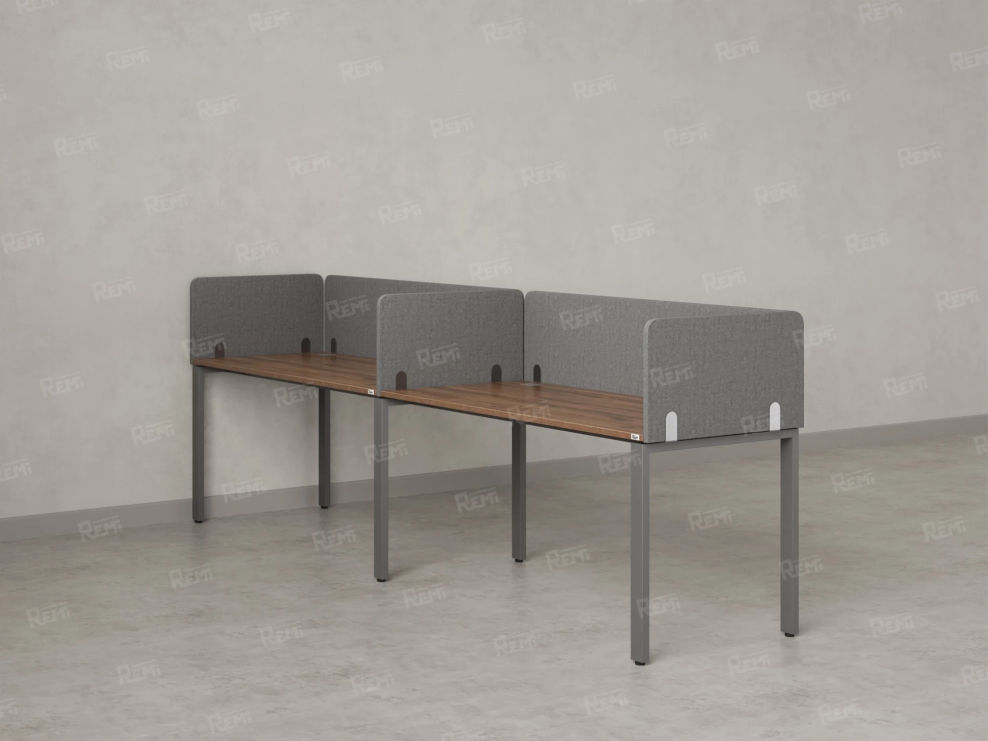 Бенч-система в 1 ряд, 2 рабочих места 5 тканевых экранов 2700x700x750 RM167-1-27x7 Дуб Юстус/Серый