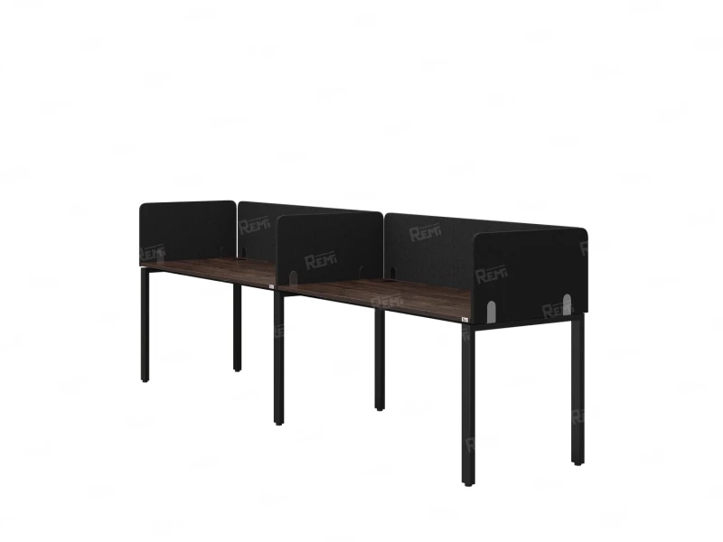 Бенч-система в 1 ряд, 2 рабочих места 5 тканевых экранов 3600x800x750 RM167-1-36x8 Дуб Апрельский шоколад/Черный