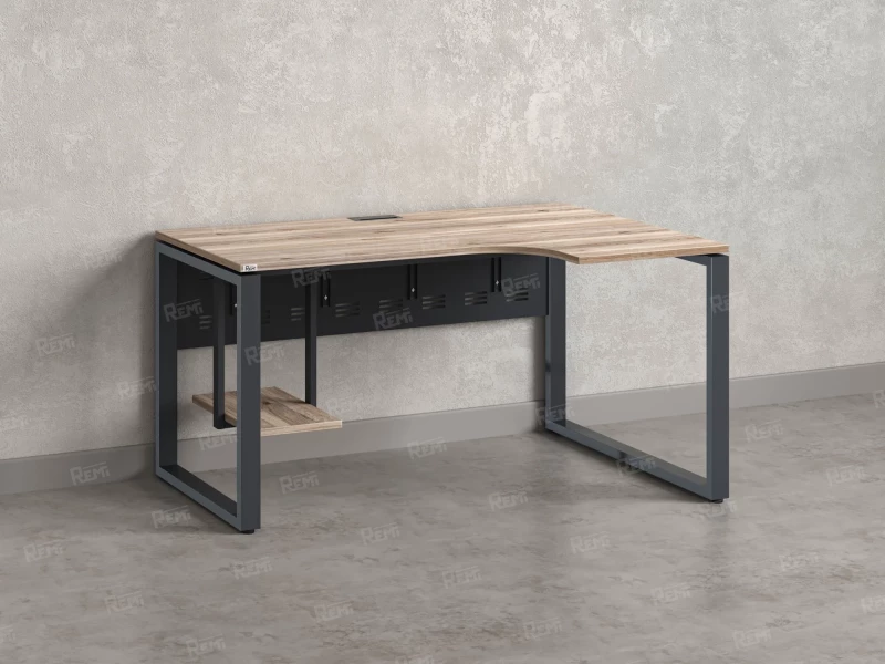 Стол угловой, экран металл, О-опора, правый 1600x700/900x750, RM057-16x7-9 Дуб Маувелла/Серый