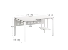Стол угловой, экран металл, П-опора, левый 1600x900/1200x750, RM059-16x9-12 Белый/Белый