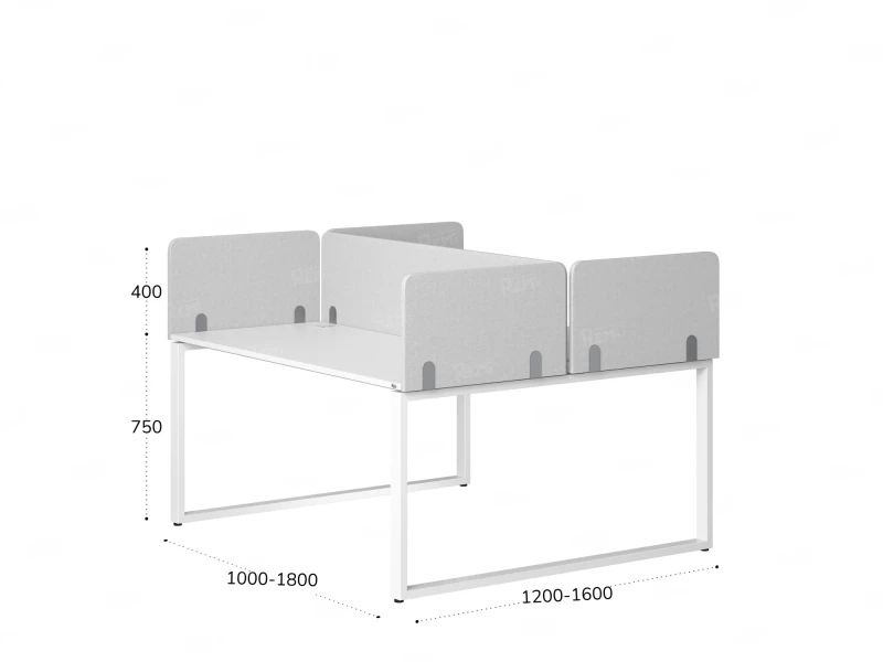 Бенч-система, 2 рабочих места, 5 тканевых экранов 1200x1400x750 RM169-3-12x14 Белый/Белый