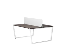 Бенч-система, 2 рабочих места, с одним тканевым экраном 1400x1400x750 RM172-1-14x14 Дуб Апрельский шоколад/Белый