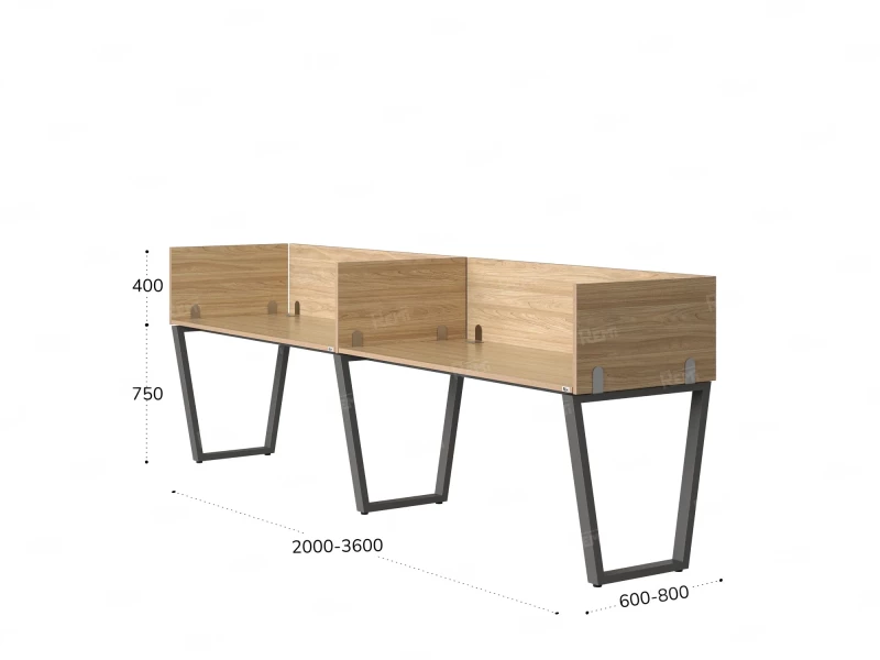 Бенч-система в 1 ряд, 2 рабочих места 5 ЛДСП экранов 2700x600x750 RM174-2-27x6 Вяз Швейцарский светлый/Серый