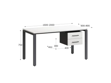 Стол прямой с подвесной тумбой 2 ящика, П-опора 1600x800x750 RM039-16x8 Белый/Серый