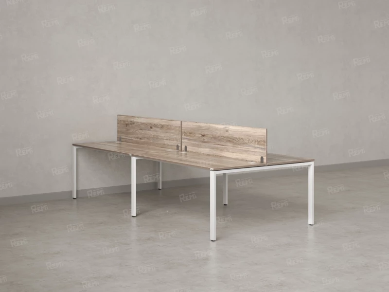 Бенч-система, 4 рабочих места, на П-образных опорах, 2 ЛДСП экранов 3200x1200x750 RM166-4-16x12 Дуб Маувелла/Белый