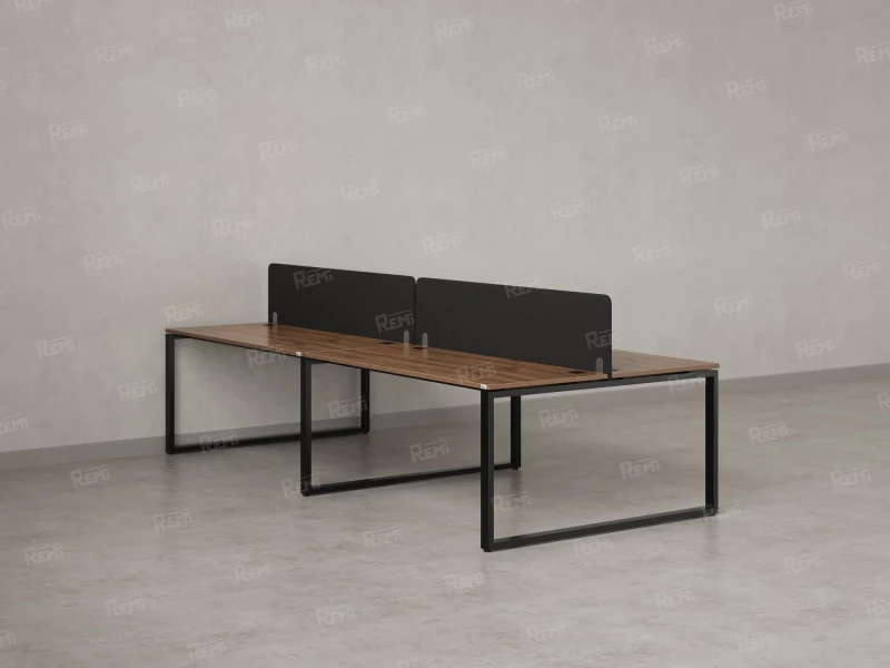 Бенч-система, 4 рабочих места, на О-образных опорах, 2 тканевых экранов 2800x1400x750 RM170-3-14x14 Дуб Юстус/Черный