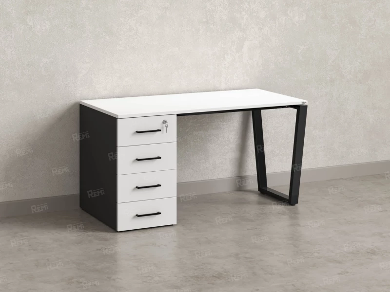 Стол прямой, с тумбой на U-образных опоре, левый 1600x700x750 RM100-16x7 Белый/Черный