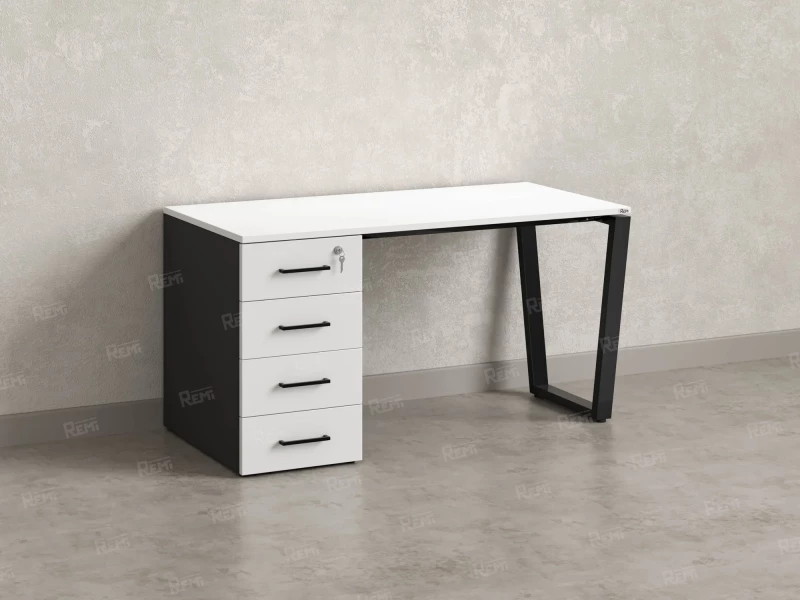 Стол прямой, с тумбой на U-образных опоре, левый 1600x700x750 RM100-16x7 Белый/Черный